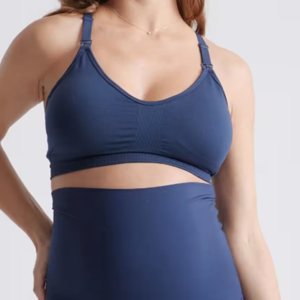 Quince Seamless Low Impact Maternity & Nursing Sports Bra Size Small Navy